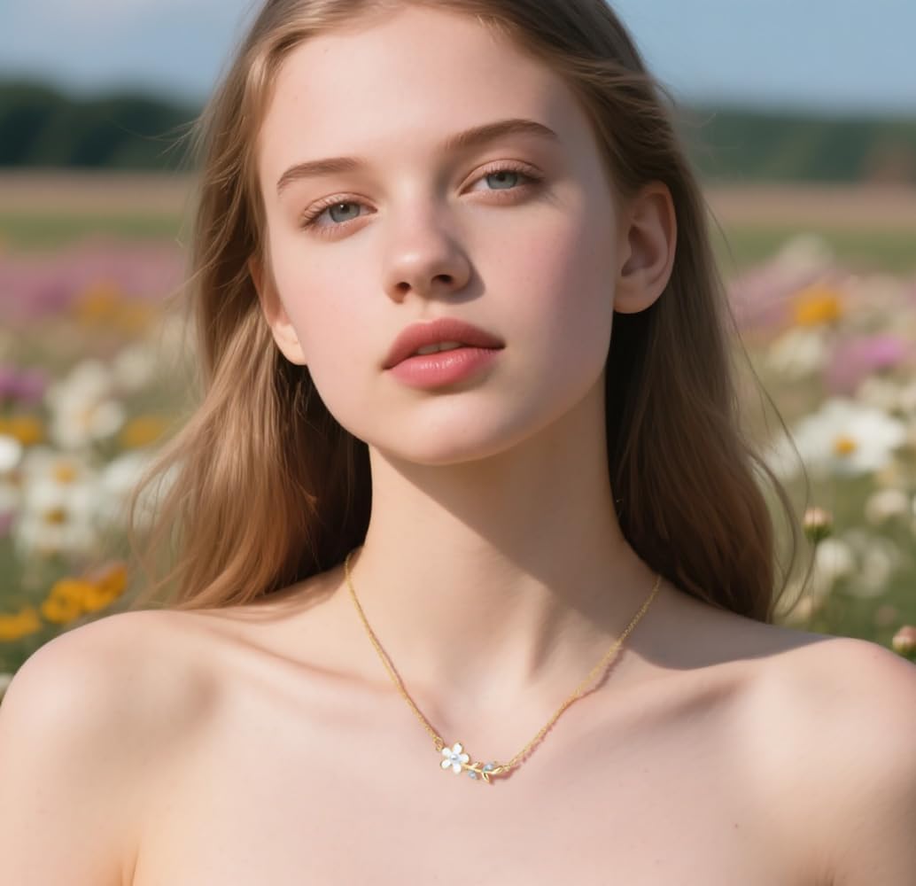 Reffeer Solid 925 Sterling Silver Daisy Flower Chain Necklace for Women Teen Girls CZ Leaf Pendant Necklace Choker