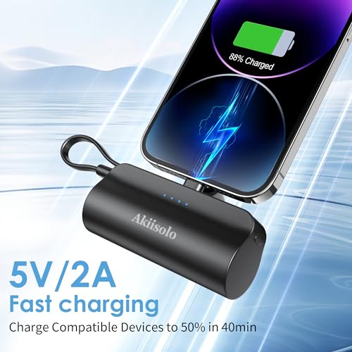 Portable Charger for iPhone With Dual Infterface, 5000mAh Mini Power Bank Fast Charging, Phone Charger Battery Pack Compatible with iPhone 15/14/14 Pro Max/14 Plus/13/12/11/X/8/7/6, and More, Black - Image 4