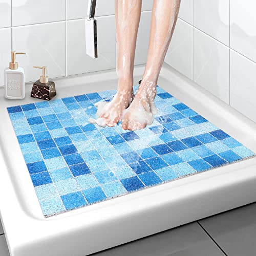 Sicherheits Duschmatte rutschfest 60 x 60 cm, Weich Komfort Badematte mit Ablauflöchern, PVC-Luffa Massage Duschmatten für Nassbereiche, Schnell trocknend