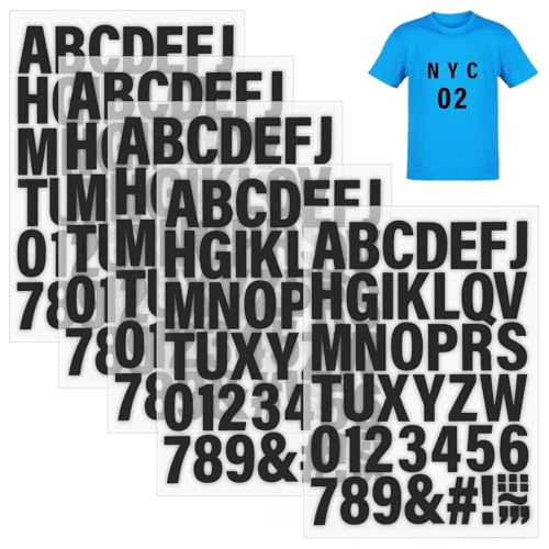WeddHuis 5 Feuilles Lettres et Chiffres pour Vêtements, Lettres en Vinyle, Lettres Thermocollantes avec Alphabet A-Z et Chiffres 0-9 (5,1 cm) (Noir)