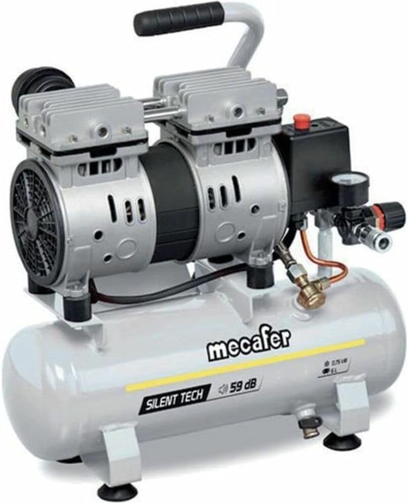 Mecafer 425513 Compresseur Silencieux 59 dB 6L/0,75HP/8 bar & Güde - 84091 - Kit d'air comprimé pour le remplissage du pneu et de soufflage