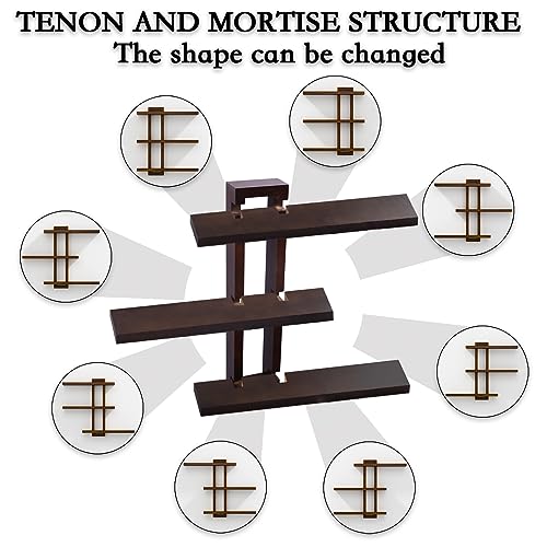 Image of yaqew Variable Floating Shelves Wood Set of 3, Bathroom Shelves 28.35 inch Max, Rustic Wall Shelves for Living Room Bedroom Farmhouse - Dark Walnut Color - 28.35 inch x 23 inch x 4.3 inch Max