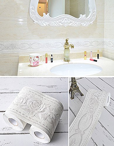 Emoyi White Rose Peel & Stick Wall Border Waterproof Wallpaper Sticker Decor 4.1Inchx196Inch #TOP4