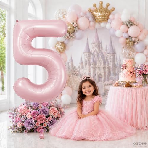 Image of KatchOn Pastel Pink 5 Balloon Number - 40 Inch | 5 Birthday Decorations