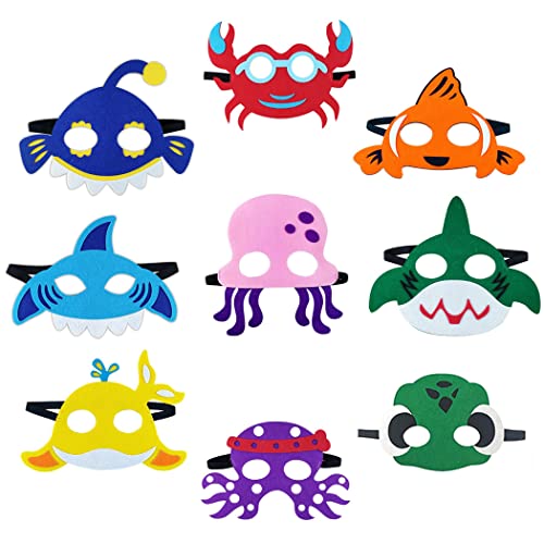 JAHEMU Océan Animaux Masque Halloween Masque Feutre Masque de Fêtes Enfant Cadeaux pour Anniversaire Noël Mascarade 9 Pièces Cover
