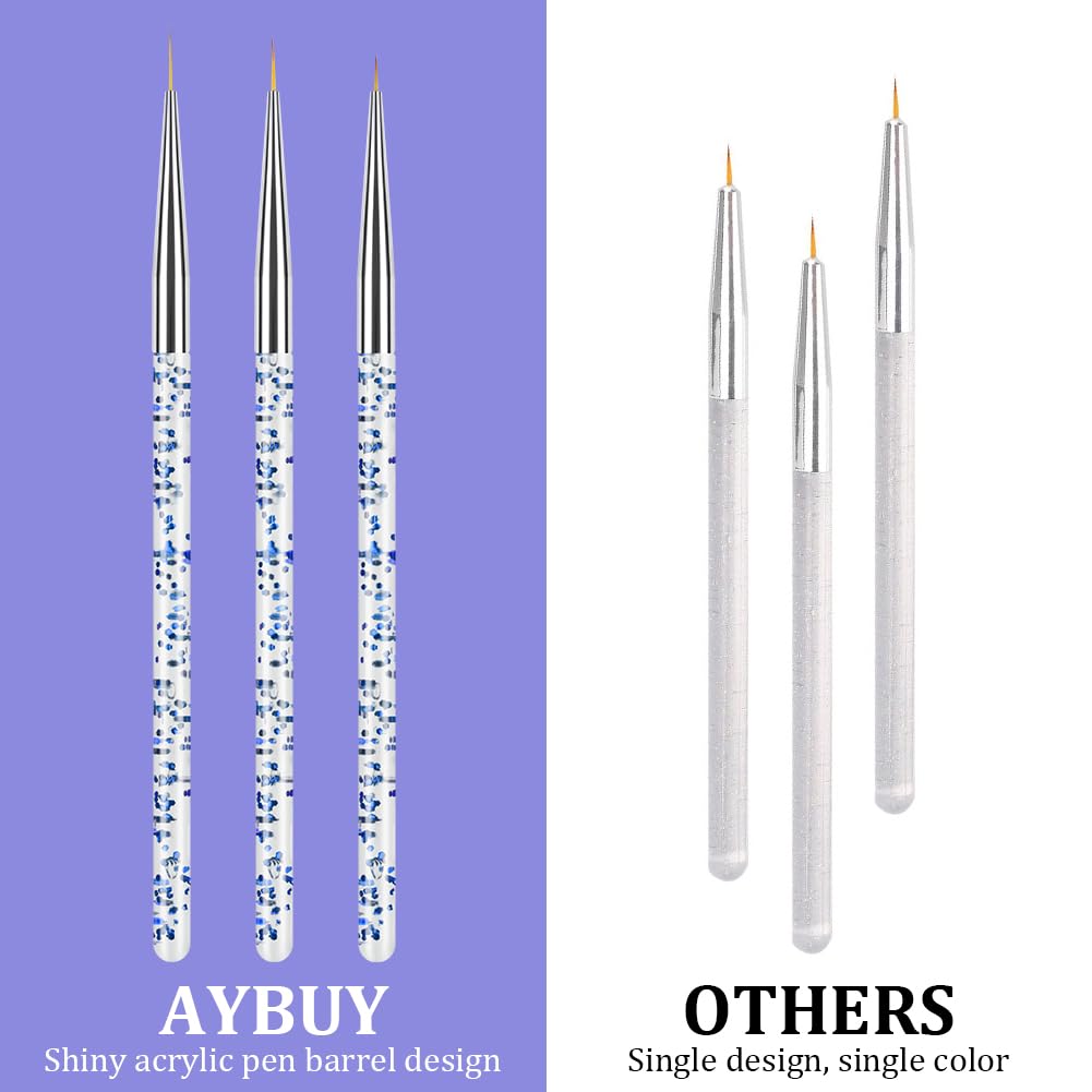 Pinceles para Uñas, 3 PCS Cepillo Uñas Para Pintura Brochas, Nail Art Pintura Dibujo Línea Herramienta, Detalle Para Dibujando Patrones para Uso Diseñol y Bricolaje, Azul