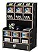 Organisateur de bureau en bois Boîte de support de stylo de papeterie de bureau multifonctionnelle pour rack de stockage de fournitures scolaires de bureau à domicile avec tiroir (Noir-b16)