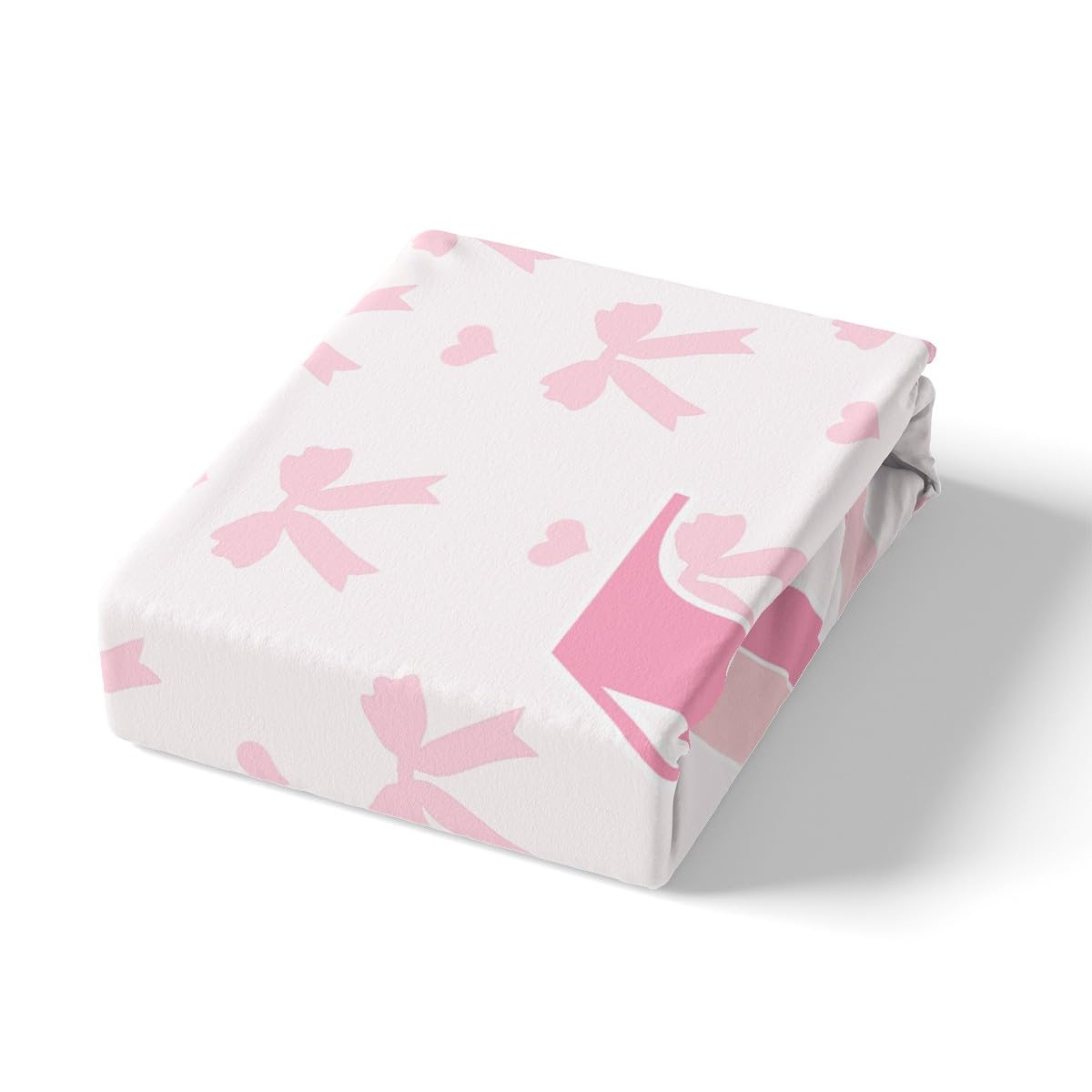 Pink Bow Fitted Sheet,Initial Letter M Chic Romantic Soft Decorative Fabric Bedding Princess Style Bowknot Love Hearts Girly Fairy Pocket Single Size with 1 Pillowcase - Image 4
