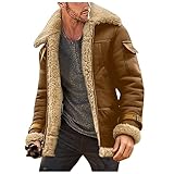 XDFVC Sherpa Lined Leather Jacket Men Suede Shearling Lapel Casual Vintage Overcoat Thicken Winter Thermal Work Cargo Coats