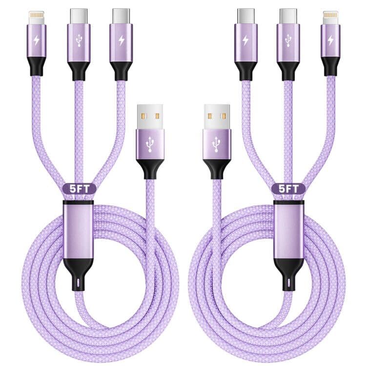 Image of Multi Charging Cable for Multiple Devices with 2 USB-C /IP Port, 2Packs 5FT
