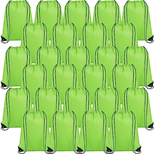 Silkfly 100 Pieces Drawstring Backpack Bags Bulk Portable Blank Cinch Storage Bags for Sports, School, DIY Gifts, Homeless, Social Assistance(Grass Green)