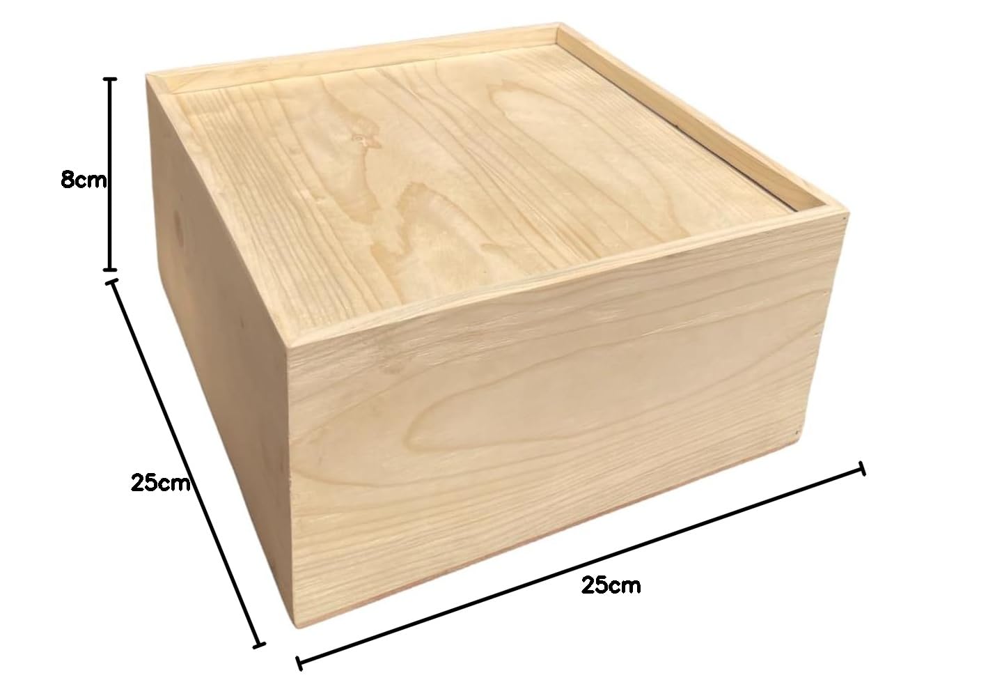 Fine Pine Wood Storage Box with Slide Lid, Sliding Natural Pine Wood Box Case Container for Christmas,Wedding,Party,Gift Jewelry Box,DIY Craft,Hobbies,Home Storage - (8 X 8 X 3 Inch)