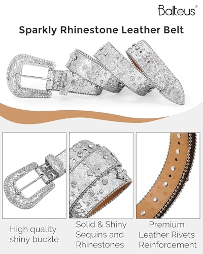 Image of Sparkly Rhinestone Diamond Sequin Studded Belt for Men & Women - Western Cowgirl Cowboy Style