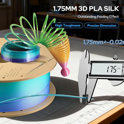 Image of 2026 New PLA Filament 1.75mm, Silk PLA Filament Multicolor Candy Rainbow PLA, High Speed 3D Printer Filament Accuracy + /- 0.02mm, 1kg Spool Fits for Most FDM Printers