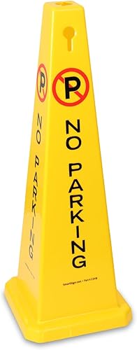 SmartSign Letrero de cono de estacionamiento de 4 lados con símbolo, 12.5 x 36 pulgadas, plástico moldeado resistente, conos de seguridad de tráfico