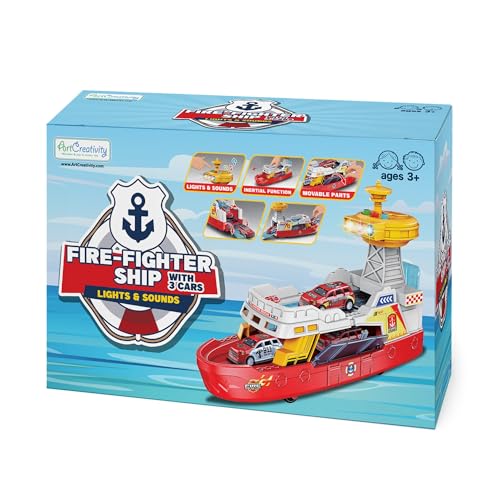 ArtCreativity Light Up Rescue Boat Toy with 3 Metal Cars & Sounds, 10-Inch by ArtCreativity - Used condition - Image 9