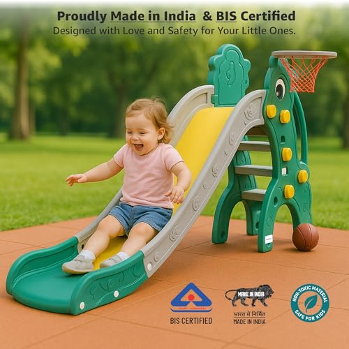 Image of Amazon Brand - Solimo Kids Garden Unicorn Slide - Large | Indoor Toy | with Basketball I24+ Months, Multicolor