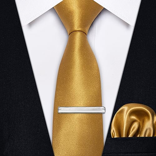 Image of YourTies Skinny Ties for Men Satin 2.4 inch Slim Necktie with Pocket Square Tie Clip Set Solid Color Wedding Party Business
