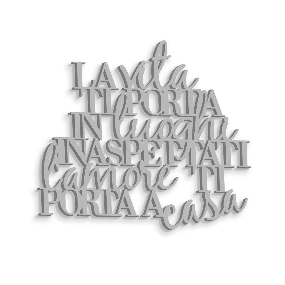 Decoración mural con frase en madera La Vita Ti lleva a lugares inesperados, texto en madera Familia casa para decorar las paredes
