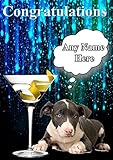 pitbull cucciolo bianco occhi azzurri Congratulations Pit Bull Terrier - Biglietto di auguri Code4 a5