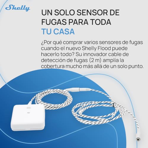 Miniatura 4 de Shelly Flood Gen4 Detector De Fugas De Agua Zigbee, Wi-Fi, Bluetooth Y Matter, Con Cable Sensor De Inundación 2 M, Ip44, Alarma Sonora Y Notificaciones Por App, Compatible Apple Home, Alexa, Google