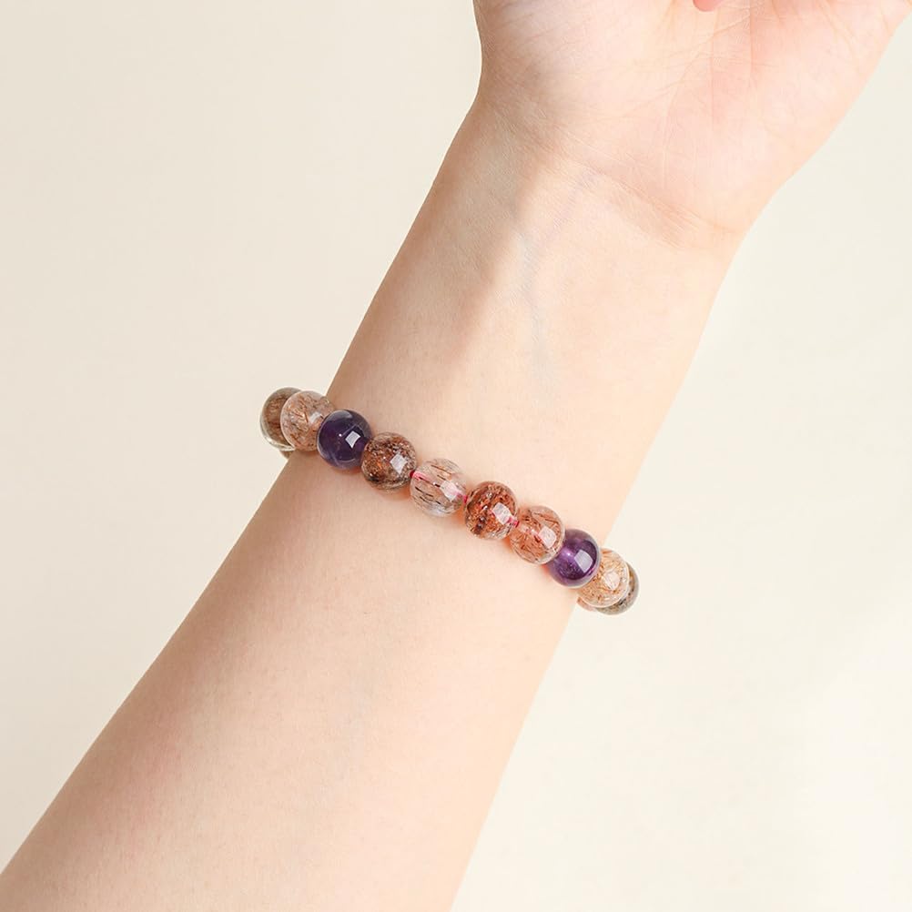 Pulsera De Cristal Súper Siete Natural Cuentas De Piedra De Cristal Hechas A Mano Pulsera Elástica Artesanal Cumpleaños San Valentín Joyería De Navidad Regalos 8-12 Mm,10mm
