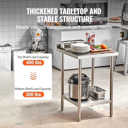 Image of VEVOR 24 x 24 x 36 Inch Stainless Steel Work Table, Commercial Food Prep Worktable Heavy Duty Prep Worktable, Metal Work Table with Adjustable Height for Restaurant, Home and Hotel