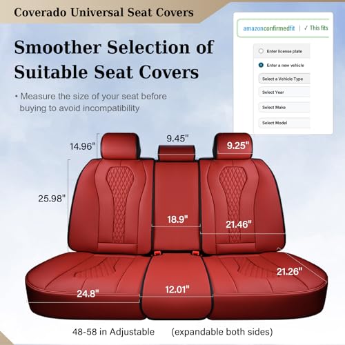 Image of Coverado Car Seat Covers, Rear Car Seat Cover, 3-Pieces Leather Seat Cover, Red Car Seat Cushion, Luxury Seat Cover Seat Protector Universal Fit Most Cars
