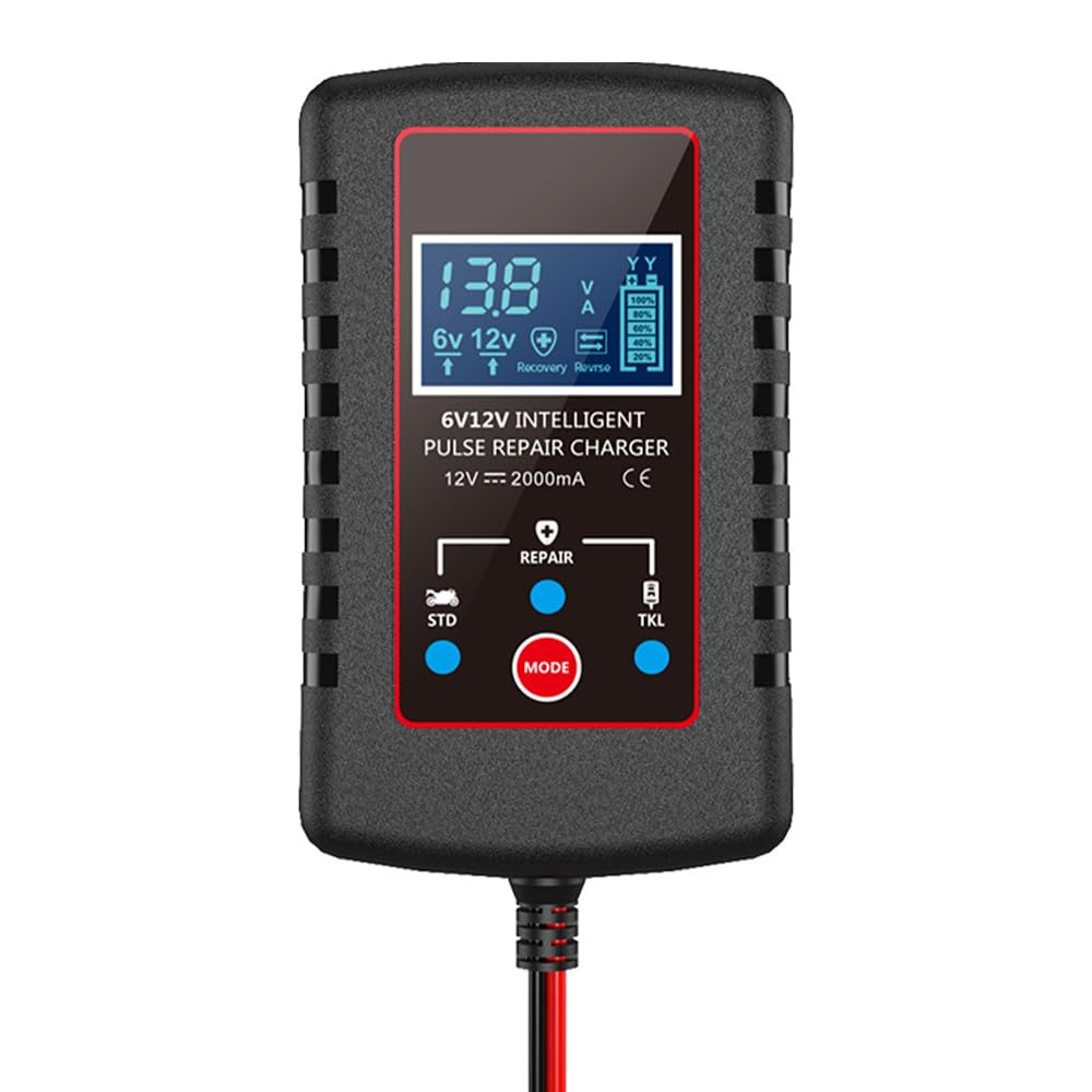 POFET Chargeur de Batterie de Voiture 6 V 12 V Chargeur de Batterie de Moto Intelligent pour Voiture Camion Moto Tondeuse à Gazon Bateau Batteries Marines