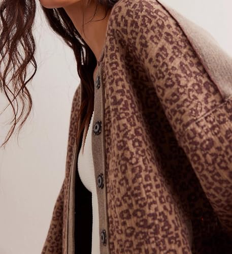 MISSACTIVER Women Leopard Print Button Down Knit Cardigan Long Sleeve Open Front Cheetah Graphic Sweater Cardigans Outwear4