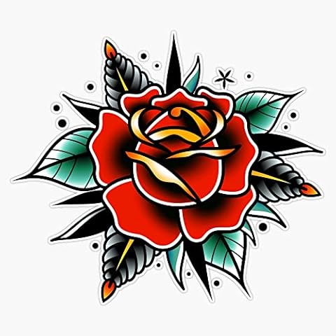 EB Store Traditional Old School Tattoo Rose Vinyl Waterproof Sticker Decal Car Laptop Wall Window Bumper Sticker 5in, EBSTORE-STICKERS-988 Cover