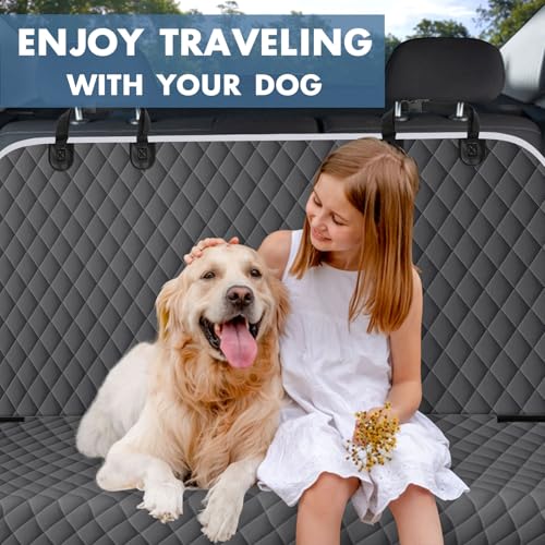 Image of NECKORY Backseat Cover for Dogs, Waterproof and Non-Slip Pet Bench Seat Covers, Car Seat Protector for Back Seat, Universal Size Rear Car Seat Cover Fits Cars, Trucks and SUVs, M-Charcoal Grey&Grey