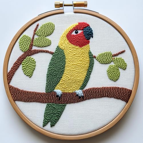 Image of Punch Needle kit for Beginners, Colorful Parrot on Tree, Needle Punch Kits for Adults, Punch Stitching kit for Adults