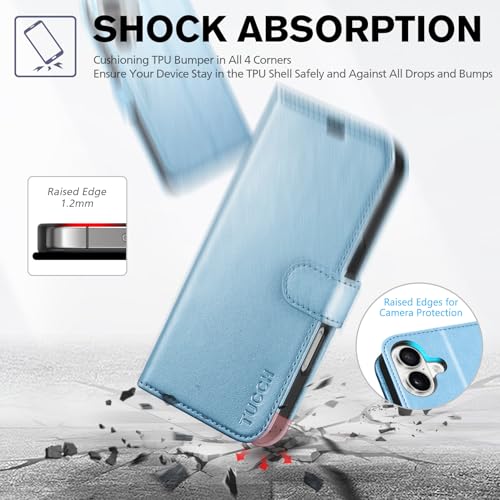 TUCCH Wallet Magnetic Flip Card Case for iPhone 16 6.1", Pearly Light Blue by TUCCH - Used condition - Image 6