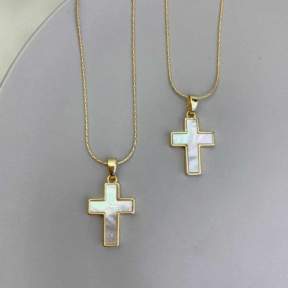 Collana con Croce in Madreperla Crocifisso,Medaglia Miracolosa Religiosa, Girocollo,Collana di Fede