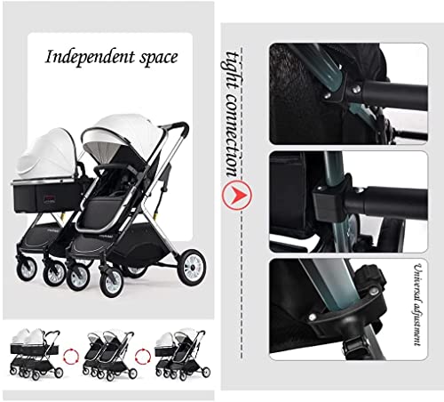 YDoo Doppel-Kinderwagen nebeneinander, Tandem für Säuglinge und Kleinkinder, Faltbarer Hochlandschafts-Stoßdämpfungs-Regenschirm, Zwillings-Kinderwagen, mit Verstellbarer Rückenlehne, Zubehör, Br