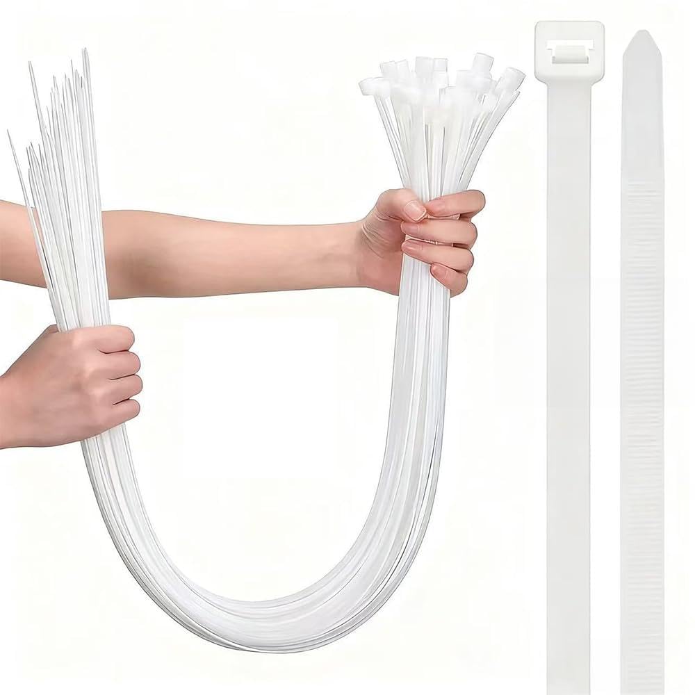Caiery 100PCS Thick Long Cable Ties, Heavy Duty Tie Wraps, Premium Zip Ties, Nylon Cable Zip Ties, White, 450mm X 10mm, 18" — image 1