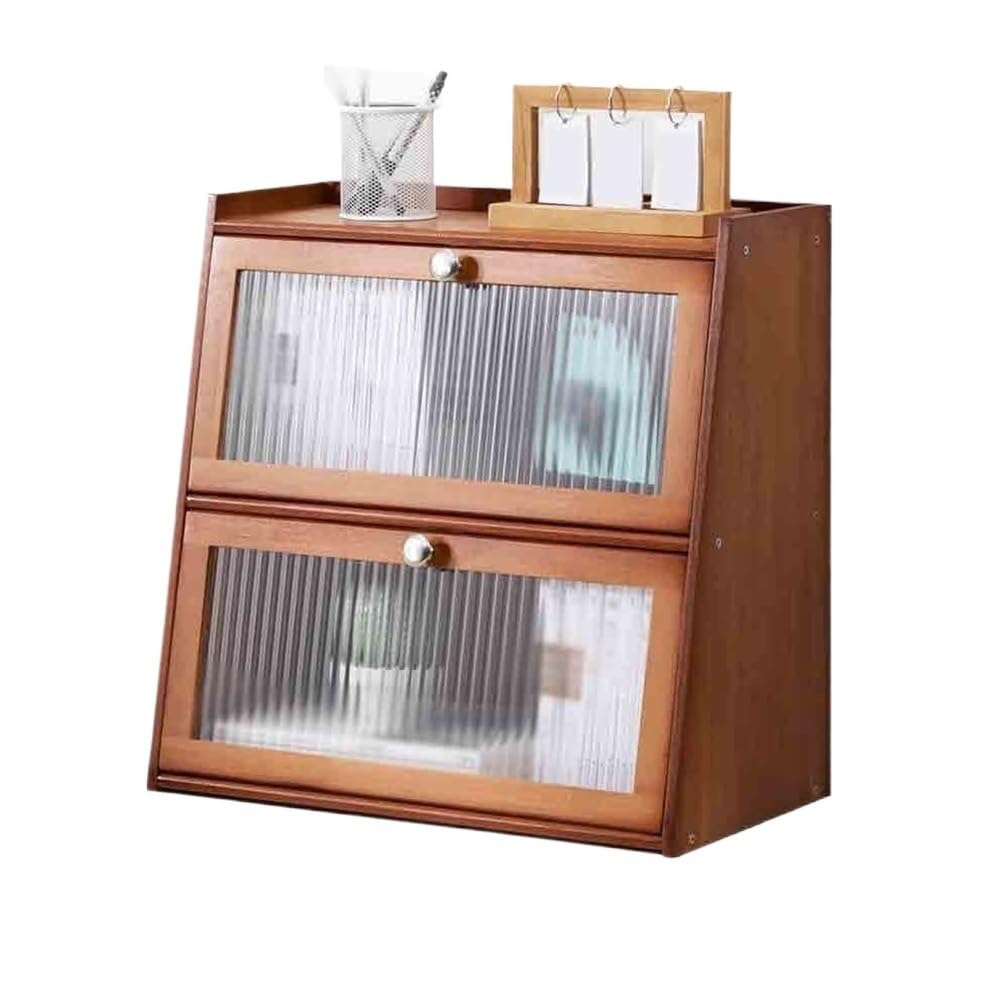 AYCDL Bookcase Trapezoidal Desktop Bookshelf, with Plastic Flap Door Desk Tidy Organiser, Freestanding Home and Office Supplies Storage Display Shelf Display Shelf,size_name-L50xW28xH50 cm