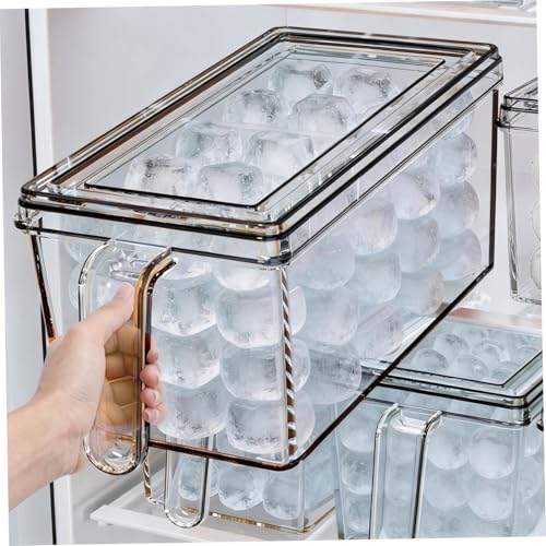 Cubo de hielo con diseño transparente y apilable para congelador con tapa higiénica y cuchara 4