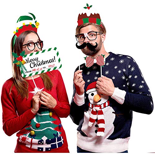 Christmas Photo Booth Props 38Pc, Merry Christmas Party Pose Sign,Artist Rendered Christmas Games For Party Supplies #TOP4