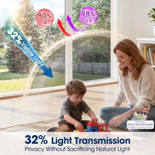 Image of Coavas One Way Privacy Window Film Heat & Glare Control, 17.5 inchx78.7 inch Silver