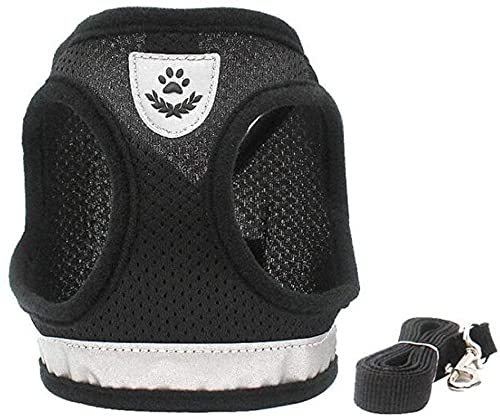 Image of FEimaX Dog Harness and Leash Set for Walking, Soft Mesh Adjustable Easy Control Lightweight Cat Vest Harnesses with Reflective Strips, Escape Proof Small Dogs Cats Vests (Black, Small)