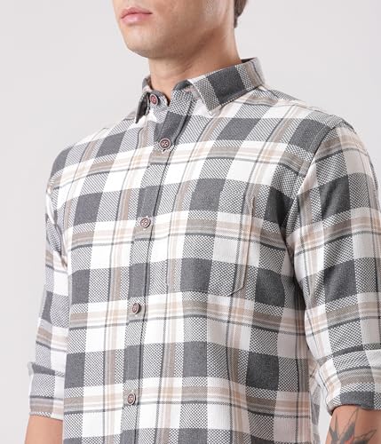 Image of TURMS Men's Casual Checks Shirts, Odor Control, Moisture Wicking, Button Down Collar, Cool Tech Cotton Fabric, Tailored Fit, Full Sleeve