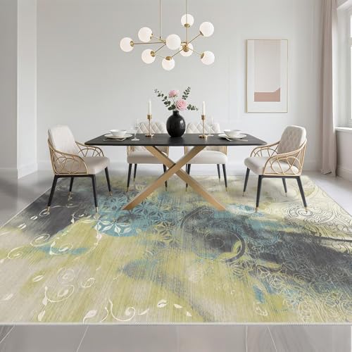 Tapis de chambre fille antidérapant grand format bleu vert gris