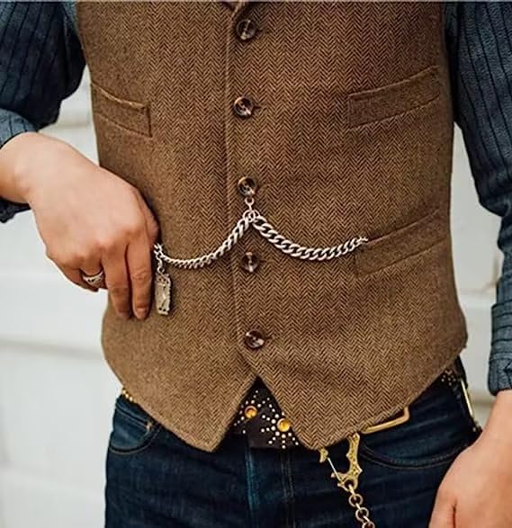 Mens Classic Wool Tweed Suit Vest Casual Sleeveless Jacket Herringbone Waistcoat for Tuxedos for Tuxedos - Image 6