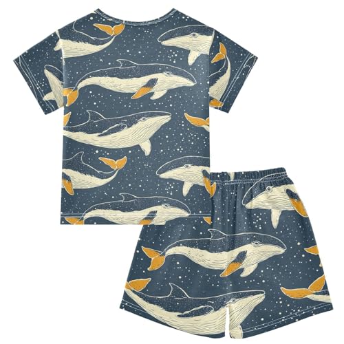 ALAZA Whale Starry Star Pajamas Set Short Sleeve Cotton Sleepwear Summer Pjs 2 Piece 5-14Y2