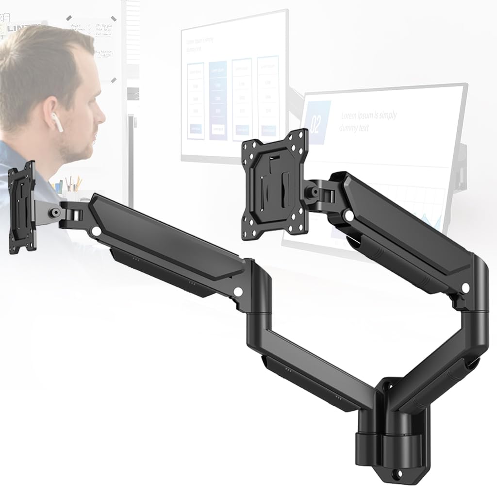 ZORBES® Dual Monitor Wall Mount Gas Spring Arm, Wall-Mounted Dual Screen Bracket for 13-32" Monitors, Full Motion Adjustable VESA Mount 75x75-400x400, Heavy-Duty Steel Support 2-10kg per Screen-image-21