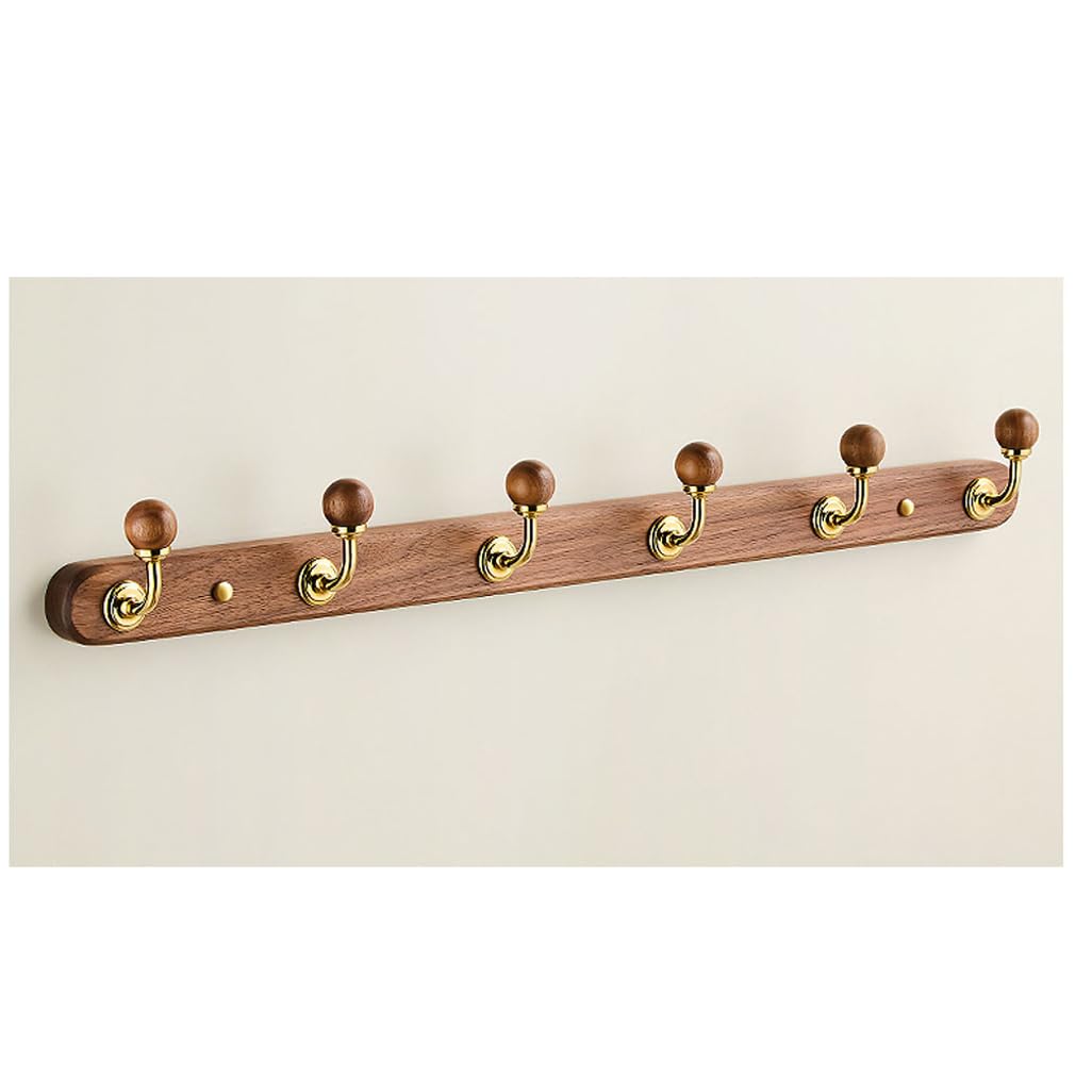 Zhouxiao Gold Wood Coat Rack Wall Mount,Walnut Wood Coat Hooks Hanger Wall Mounted 6Hook