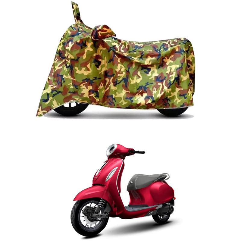 Image of Waterproof 100% PVC Coated Bike Scooty Two Wheeler Body Cover Compatible for Bajaj Chetak Premium /UV-Rays /Heat Protection /Birds Dropping /Scratchproof /Dust Proof [6X6 Jungle Print]