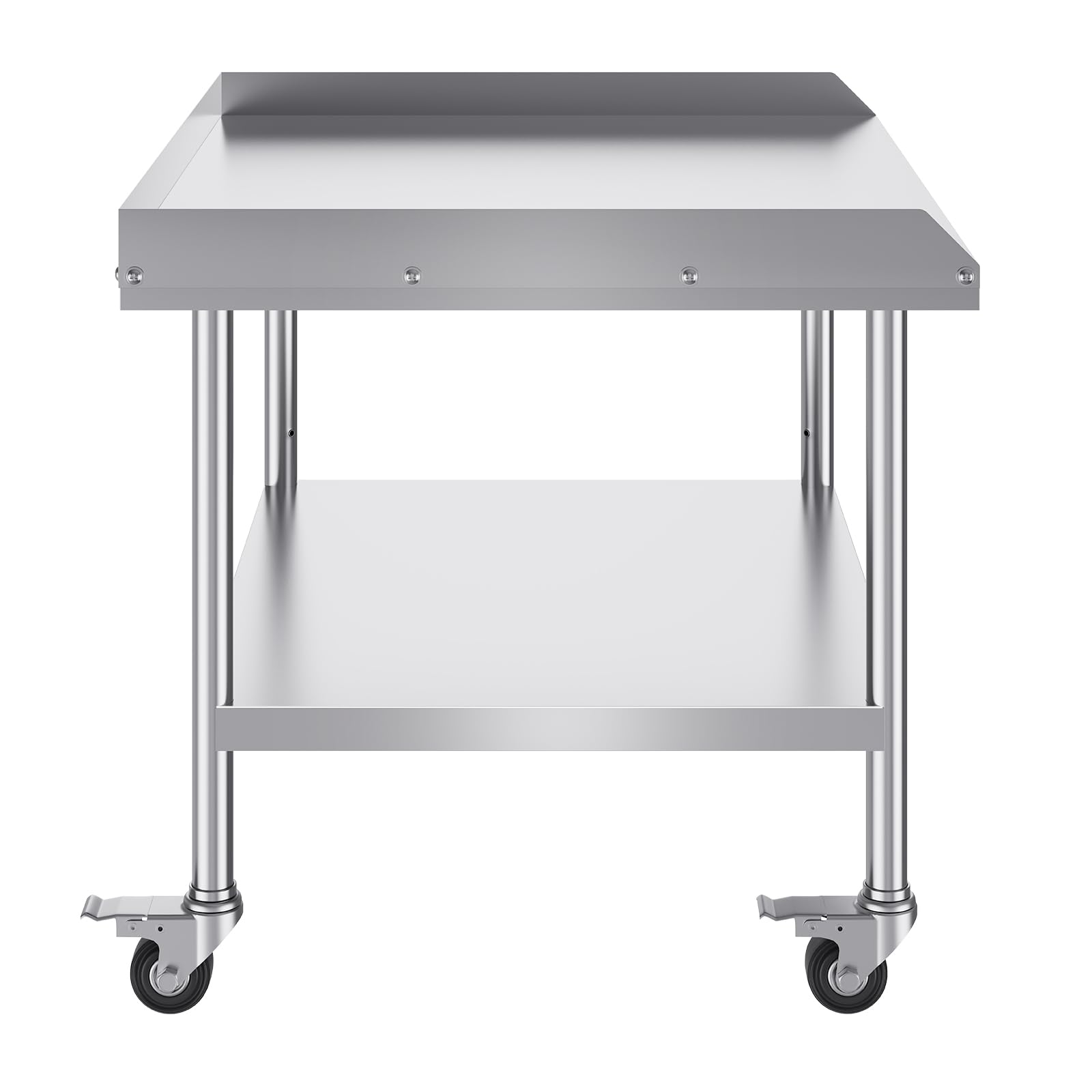 VEVOR Tavolo da Lavoro in Acciaio Inossidabile 762 x 914 x 751,6 mm Tavolo da Lavoro Commerciale per Preparazione degli Alimenti 4 Ruote, Alzatina su 3 Lati, Tavolo da Lavoro in Metallo per Ristorante